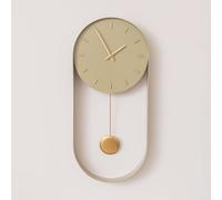 Melody Maison Olive Green & Gold Pendulum Metal Analogue Wall Clock - 20cm X 55cm | Size: 20 cm X 55 cm Melody Maison Green 20 cm X 55 cm