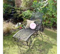 Melody Maison Ornate Black & Gold Metal Garden Sun Lounger 100Cm X 60Cm