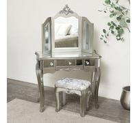 Melody Maison Ornate Mirrored 3 Drawer Dressing Table, Stool And Mirror Bedroom Furniture Set - Tiffany Range