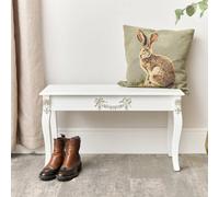 Melody Maison Ornate White Detailed Bench With Wooden Top - Pays Blanc Range Melody Maison White