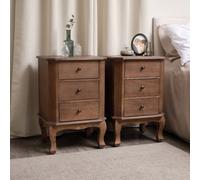 Melody Maison Pair Of 2 Dark Wood 3 Drawer Bedside Tables - Ashwell Range
