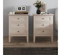 Melody Maison Pair Of 3 Drawer Bedside Tables - Rowley Taupe Grey Range