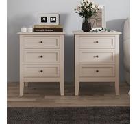 Melody Maison Pair Of 3 Drawer Bedside Tables - Rowley Taupe Grey Range in Beige Melody Maison Beige