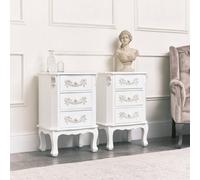 Melody Maison Pair Of Antique White 3 Drawer Bedside Tables - Pays Blanc Range