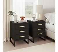 Melody Maison Pair Of Black 3 Drawer Bedside Tables - Luna Black Range