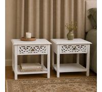 Melody Maison Pair Of Bohemian Distressed White Mango Wood One Drawer Bedside Tables - Freya White Range