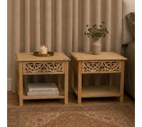 Melody Maison Pair Of Bohemian Natural Mango Wood One Drawer Bedside Tables - Freya Wood Range
