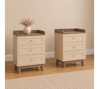 Melody Maison Pair Of Cream & Wood 3 Drawer Bedside Tables - Oswin Range