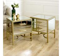 Melody Maison Pair Of Gold Mirrored 2 Drawer Bedside Tables - Venus Range