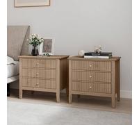 Melody Maison Pair Of Large 3 Drawer Bedside Tables - Hales Pale Wood Range in Light Brown Melody Maison Light Brown