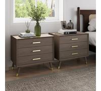 Melody Maison Pair Of Large 3 Drawer Bedside Tables - Oslo Dark Wood Range