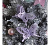 Melody Maison Pair Of Lilac Glitter Butterfly Christmas Decoration Clips