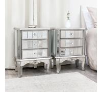 Melody Maison Pair Of Mirrored Bedside Tables - Tiffany Range in Metallic Silver Melody Maison Metallic Silver