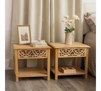 Melody Maison Pair Of Natural Mango Wood Bohemian Bedside Tables - Freya Wood Range