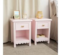 Melody Maison Pair Of One Drawer Scalloped Bedside Tables - Staunton Pink Range