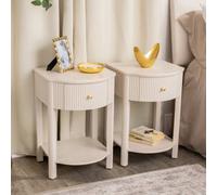 Melody Maison Pair Of Reeded One Drawer Bedside Table - Willow Taupe Grey Range