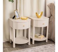 Melody Maison Pair Of Reeded One Drawer Bedside Table - Willow Taupe Grey Range Melody Maison Taupe