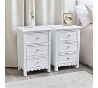 Melody Maison Pair Of Scalloped 3 Drawer Bedside Tables - Staunton White Range