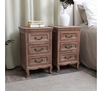 Melody Maison Pair Of Solid Wood 3 Drawer Bedside Tables - Hessian Range