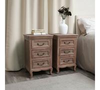 Melody Maison Pair Of Solid Wood 3 Drawer Bedside Tables - Hessian Range in Brown Melody Maison Brown