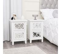 Melody Maison Pair Of White Mirrored Lattice Bedside Tables - Sabrina White Range