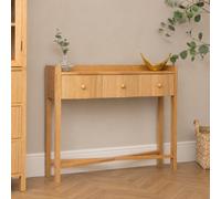 Melody Maison Pale Wood Curved 3 Drawer Console Table With Hessian & Glass Top - Austin Wood Range