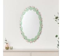 Melody Maison Pink & Green Oval Floral Art Deco Wall Mirror 80cm x 49cm