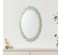 Melody Maison Pink & Green Oval Floral Art Deco Wall Mirror 80Cm X 49Cm