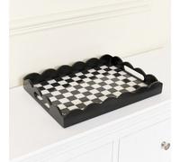 Melody Maison Rectangle Black Monochrome Checked Scalloped Tray