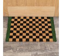 Melody Maison Rectangular Checkered Coir Door Mat with Solid Green Border