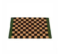 Melody Maison Rectangular Checkered Coir Door Mat With Solid Green Border in Light Brown Melody Maison Light Brown