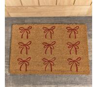Melody Maison Red Bow Detail Pvc Backed Coir Doormat 60Cm X 40Cm