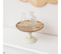 Melody Maison Round Beige & Mango Wood Bobble Detail Cake Display Stand