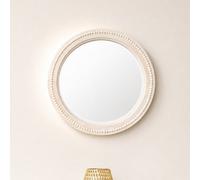 Melody Maison Round Distressed White Washed Wooden Bobbin Detailed Wall Mirror - 50Cm X 50Cm