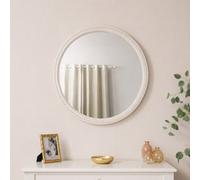 Melody Maison Round Distressed White Washed Wooden Bobbin Detailed Wall Mirror - 80Cm X 80Cm