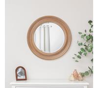 Melody Maison Round Rustic Pale Brown Wood Effect Wall Mirror 65cm X 65cm in Beige | Size: 65 cm X 65 cm Melody Maison Beige 65 cm X 65 cm