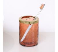 Melody Maison Rust Orange Patterned Glass Toothbrush Holder With Gold Rim