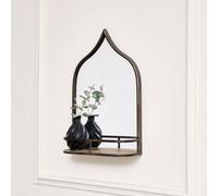 Melody Maison Rustic Metal Arched Mirror With Gold Shelf - 48Cm X 30Cm
