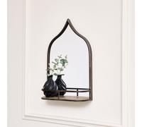 Melody Maison Rustic Metal Arched Mirror With Gold Shelf - 48cm X 30cm in Metallic Gold | Size: 48 cm X 30 cm Melody Maison Metallic Gold 48 cm X 30 cm
