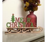 Melody Maison Rustic Wooden Green & Red Merry Christmas Sleigh Sign