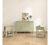 Melody Maison Sage Green 6 Drawer Chest Of Drawers & Pair Of One Drawer Bedside Tables - Padstowe Sage Green Range