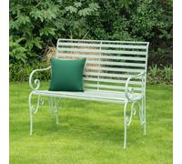 Melody Maison Sage Green Metal Ornate Distressed Garden Bench - 100Cm X 92Cm