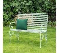 Melody Maison Sage Green Metal Ornate Distressed Garden Bench - 100cm X 92cm | Size: 100 cm X 92 cm Melody Maison Green 100 cm X 92 cm