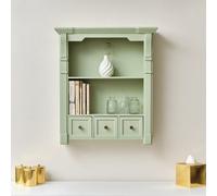 Melody Maison Sage Green Wooden Wall Shelf Unit With Drawers