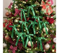 Melody Maison Set Of 10 Forest Green Satin Christmas Bow Decorations