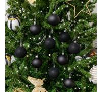 Melody Maison Set Of 10 Mixed Glitter Black Baubles - 6Cm