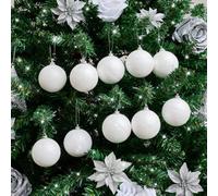 Melody Maison Set Of 10 White Snowball Glitter Baubles