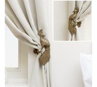 Melody Maison Set Of 2 Antique Brass Gold Metal Peacock Curtain Tie Backs