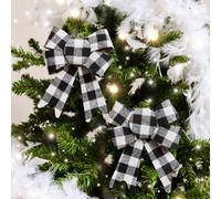 Melody Maison Set Of 2 Black & White Checked Bow Decorations - 17Cm