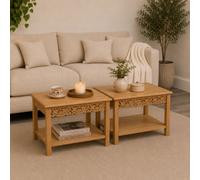 Melody Maison Set Of 2 Bohemian Natural Mango Wood Side / Coffee Tables - Freya Wood Range